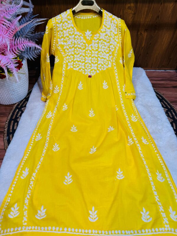 Lucknowi Chikankari Cotton A-line Kurti .