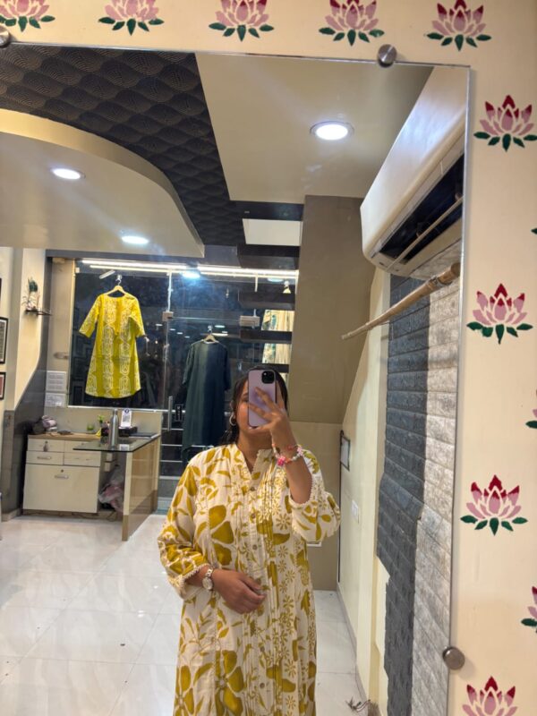 Slub Cotton A-line Floral Kurta Pant Set .