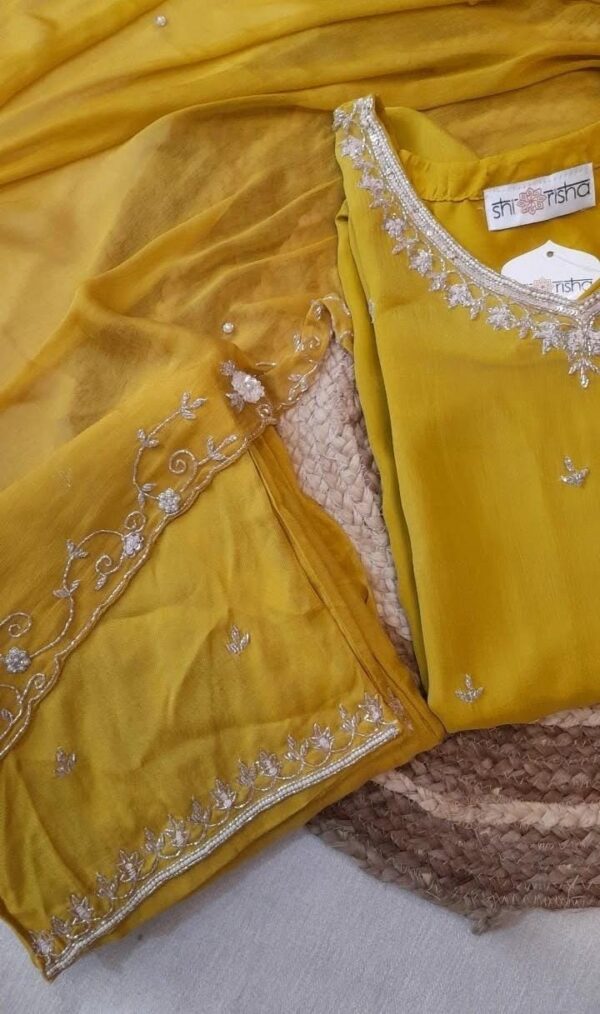 Chinnon Handwork Kurta , Pant And Duppta Set .