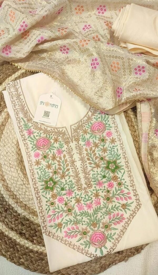 Suit Material Paired With Banarasi Duppta .