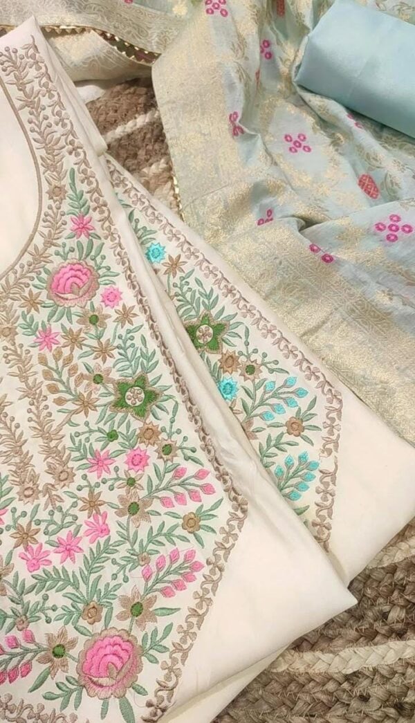 Suit Material Paired With Banarasi Duppta .